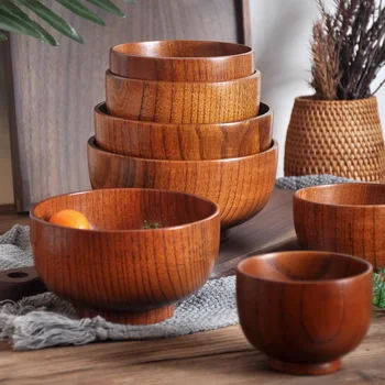 Japanese Wooden Bowls Jujube Wood Children Baby Adults Small Soup Bowls Solid Wood Salad Bowls Retro Household Tableware 1
